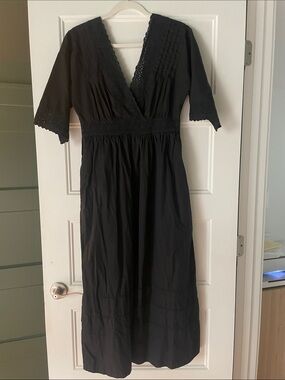 Christy Dawn Black Maxi Dress with Lace Trim